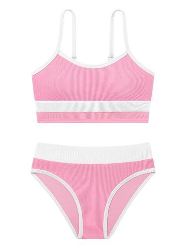 Image of Girl's 2 Piece Swimsuit Solid Spaghetti Strap Bikini Sets Beach Bathing Suit Swimwear for Teen Kids