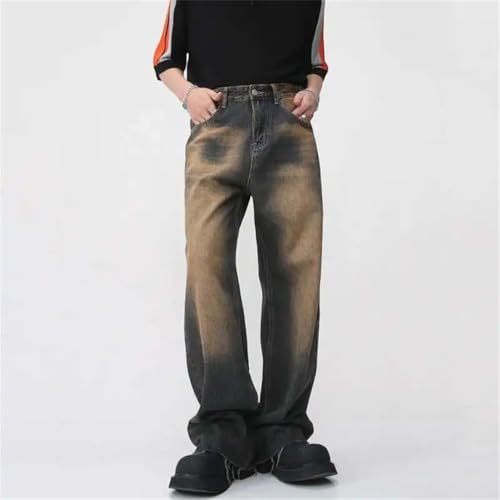 Men's Jeans Straight Gradient Color Worn-Out Streetwear Wide Leg Denim Pants3