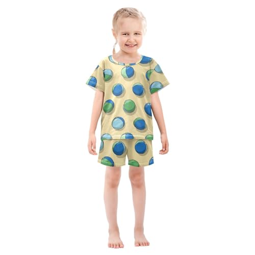 Pajama Short Sets Beach Balls Pattern Print Soft Cotton Summer Sleepwear 2 Piece PJS Size 5-14T4