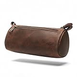 WANDERINGS Astuccio piccolo triangolare in pelle, 21,6 cm, realizzato a mano, in pelle pieno fiore, con cerniera, astuccio compatto marrone per artisti, uomini e donne, elegante portapenne piccolo