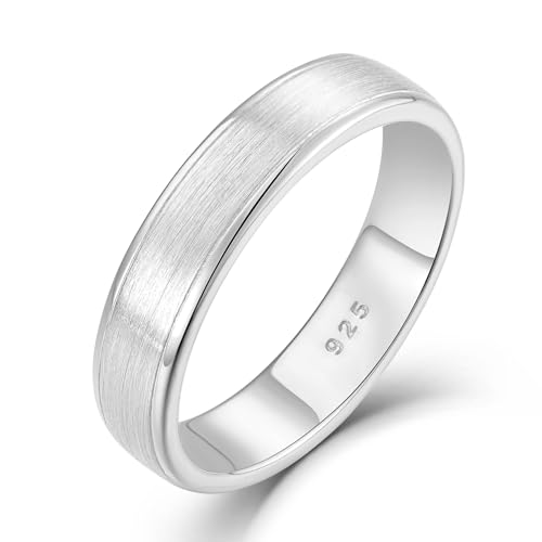 STARCHENIE 5mm Wedding Band Solid 925 Sterling Silver Ring for Men & Women Brushed Matte Finish Beveled Polished Edge Comfort Fit