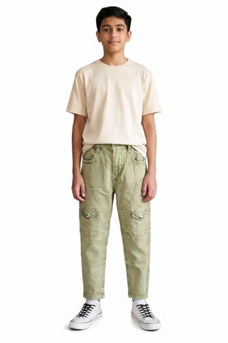 Image of Boys Cargo Pants, Kids Cargo Jeans with Pockets, Adjustable Waist, Stretch Denim Casual Pants for Boys