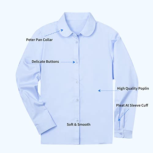 LittleSpring Girls Long Sleeve Uniform Shirts Peter Pan Collar Poplin Blouse3