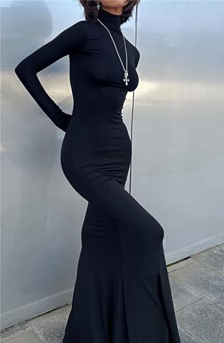 Long Sleeve Maxi Dress for Women - Casual Turtleneck Bodycon Formal Dresses Elegant Mermaid Hem 20252