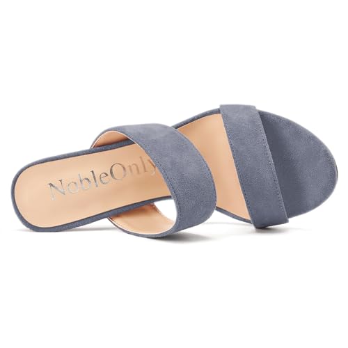 Image of NobleOnly Womens Round Open Toe Heeled Sandals Two Strap Stiletto High Heel Sandals Backless Dress Slip-on Mules Sandals 3.9 Inches Heels