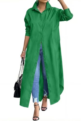 Image of Choichic Shirt Dresses for Women Casual Long Sleeve Cotton Button Down Maxi Dresses