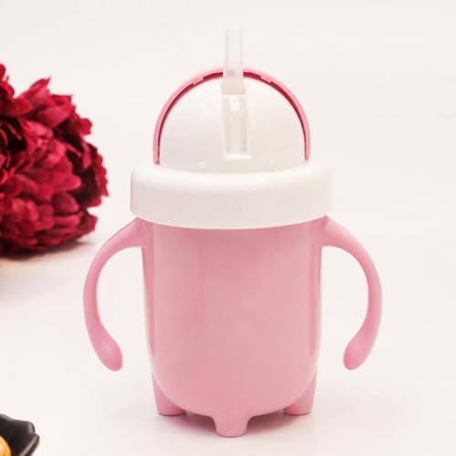 Image of 300ml Baby Sipper for Infant /Toddler, Baby Straw Cup, Soft Silicone Straw Cup, Baby Sipper Bottle for 6 Month+, Anti-Spill with BPA Free, Lid & Easy Grip Handles (Pink)