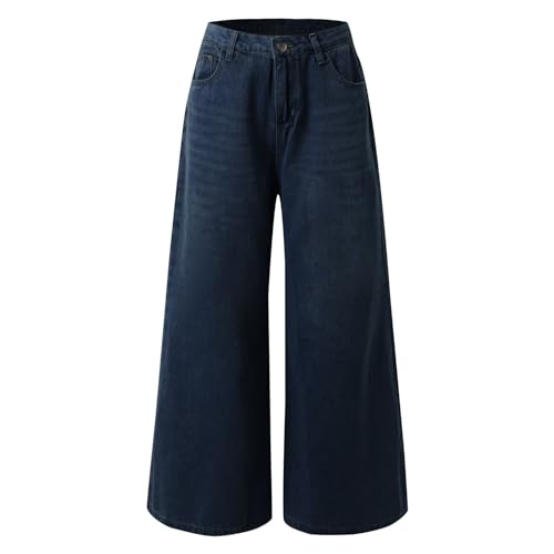 Pantalon tendance pour femme à jambe large en denim de haute qualité