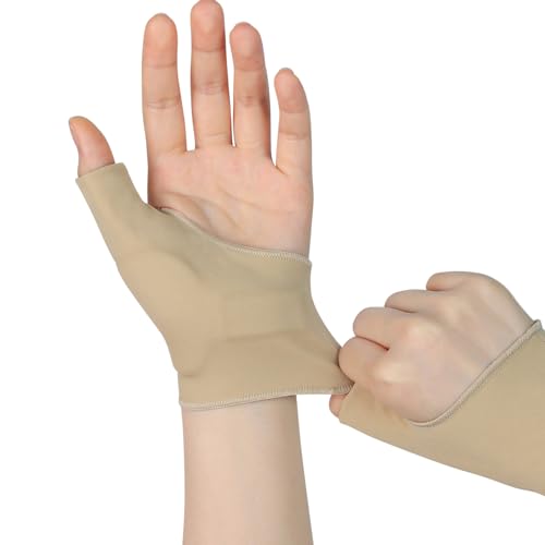 WooTshu Elastic Thumb & Wrist Support Brace (2-Pack) – Splashproof Compression Sleeve for Arthritis, Tendonitis, Sprains & Sports | Splint Liner, Fits Both Hands (Khaki) (Large)