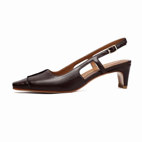 Women's Slingback Low Block Heels Square Toe Office Work Pumps Comfortable Dress Shoes 6