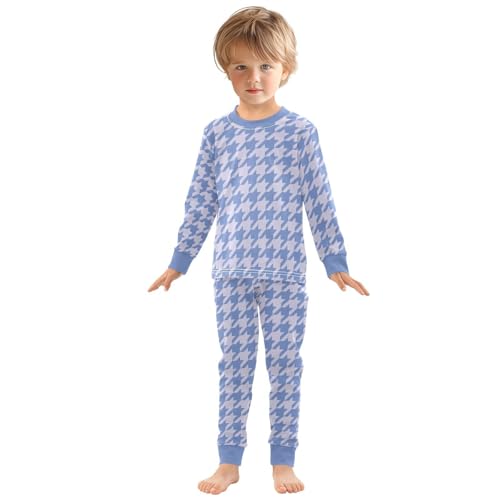 Blue Houndstooth Cotton Pajamas Sets Long sleeve Set for Night Wears3