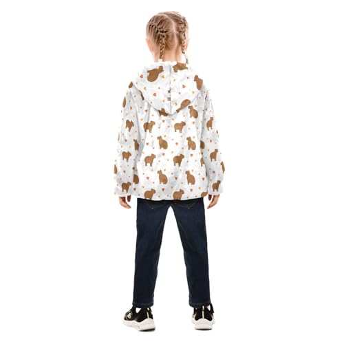 Cartoon Capybara Toddler Fleece Jacket Baby Girls Hooded Zipper Long Sleeve Thick Warm Outerwear 3-10 Years4