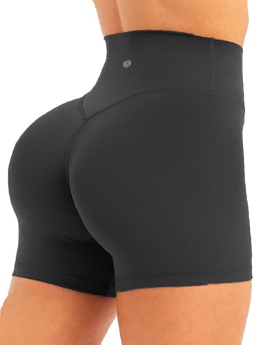 Sogetdo Women High Waist Scrunch Butt Biker Shorts 4.5 Inches - No Front Seam Tummy Control Workout Gym Shorts