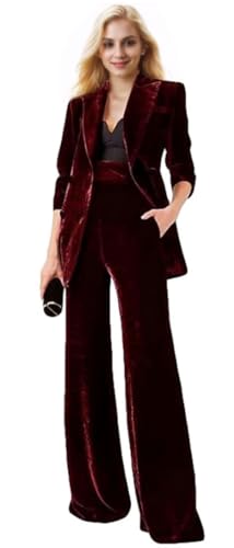 Womens Pant Suit Velvet 2 pcs Peak Lapel Double Breasted Women's Suiting for Work Professional