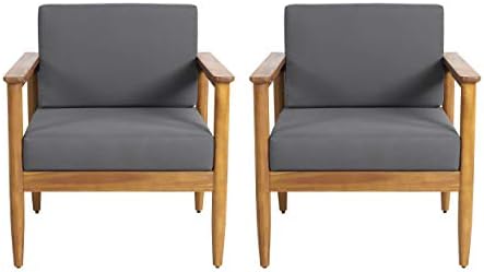 Christopher Knight Home Eudora Outdoor Acacia Wood Club Chair (Set of 2), Teak and Dark Gray