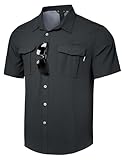 Haimont Men's Fishing Shirts Short Sleeve Travel Work Shirts Summer Button Down Shirts for Hiking Camping Travel Dark Grey XL