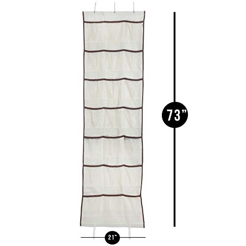 Smart Design Over-The-Door Organizer w/ 42 Pockets w/ Elastic Trim & Hanging Hooks - VentilAir Mesh Fabric - Shoes, Pantry, & Closet Storage - Home Organization (21 x 73 Inch) [Beige w/ Brown] - Thumbnail 7