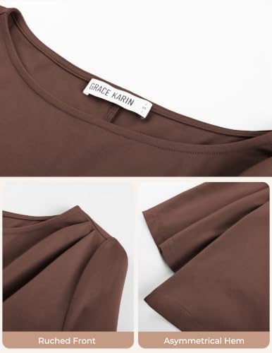 GRACE KARIN Women's 2026 Summer Peplum Tops, 3/4 Sleeve Dressy Casual Shirts, Business Blouses Trendy Fashion Clothes Apricot M — view 5