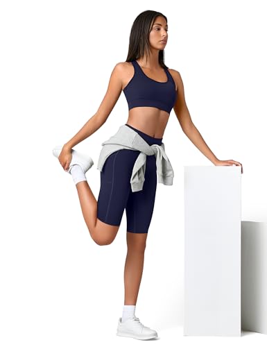 SUNCLOVE 3 Pack Biker Shorts for Women Tummy Control Workout Yoga Gym Running Shorts with Pockets3