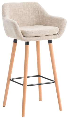 CLP Taburete Alto Grant Tapizado En Tela con Respaldo & Reposabrazos I Silla De Bar con Base De Madera & Reposapiés I, Color:Crema