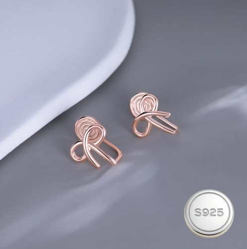 Image of Reffeer Solid 925 Sterling Silver Bow Clip On Earrings Ribbon for Women Bowknot Cuff Earrings Non Pierced Wrap Earrings