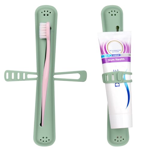 Silicone Toothbrush Travel Case,Portable Travel Toothbrush Holder,Durable Manual Toothbrush Box Container for Traveling,Bathroom,Camping,Business,Breathable and Hygienic (Green)