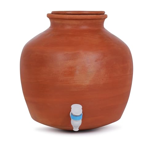 Terracotta Clay Water Pot 12 litres | Earthenware Pot for Storing Water with Lid | Mitti ka Matka 12 litres | Pani ka ghada | Matki with Tap & Lid