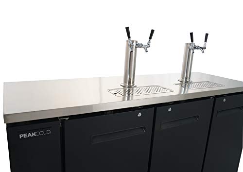 PEAKCOLD 3 Door, 4 Tap Commercial Beer Dispenser - Double Tower Keg Cooler - Kegerator; 72" W on Fridge.com