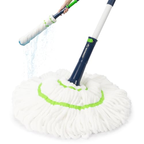 BOOMJOY Twist Mop with Self-Wringing System for Floor Cleaning, Scouring Pad for Stubborn Stains, 53' Long Handle – Ideal for Kitchen, Bathroom & Home Use – Perfect for Pet Owners