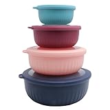 COOK WITH COLOR Prep Bowls with Lids- Wide and Deep Nesting Plastic Small Mixing Bowl Set with Lids, 8 Piece Set - Wide Bowls, Navy