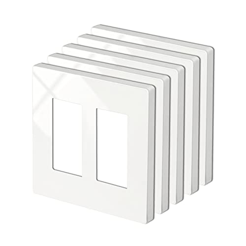 5 Pack BESTTEN 2-Gang Screwless Wall Plate, USWP4 Glossy Off White, Decorator Receptacle Outlet Cover, Decor Switch Plate, H4.69” x W4.73”