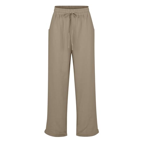 Womens Fashion Linen Pants Casual Straight Leg Drawstring Loose Lightweight Trousers with Pockets3