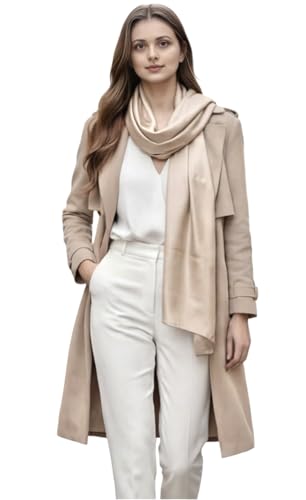 LA FERANI Damen Seidenschal 100% Seide Halstuch Schal einfarbig beige 180x90cm Seidentuch für Anzug formelle Anlässe Stola Business Stil Geschenk für Sie (Beige)
