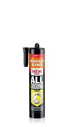 MEM Montage-Kleber Allground Turbo, Wasser- und UV- beständig, Extrem hohe Anfangshaftung und starke Endfestigkeit, Für fast alle Untergründe, Lösemittelfrei, 450 g Kartusche, Weiß MEM Montage-Kleber Allground Turbo, Wasser- und UV- beständig, Extrem hohe Anfangshaftung und starke Endfestigkeit, Für fast alle Untergründe, Lösemittelfrei, 450 g Kartusche, Weiß