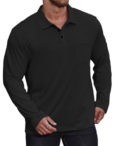 Men's Athletic Long Sleeve Polo Shirt Lightweight Button Collared Golf Shirts with Pocket3