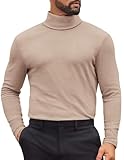 COOFANDY Mens Turtleneck Slim Fit Tops Long Sleeve Shirts Basic Fashion Pullover Solid Soft Sweaters Thermal Undershirt Khaki XL