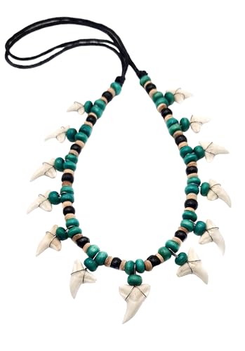 13! Genuine Shark Teeth Necklace for Men, Mako Shark Tooth Necklace, Handmade Wooden Beads Adjustable Cords Shark Tooth Necklace for Women Jewelry CA0834