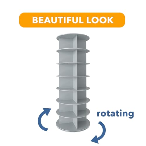 SpaceAid 7 Tier Rotating Shoe Rack Tower, Spinning Shoe Display Lazy Susan, Revolving 360 Shoe Rack Storage Round Carousel, Vertical Handbag Rotate Shoes Closet Organization (7-Tier Gray)