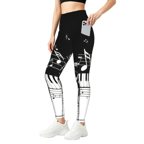 Legging de sport avec poches pour femme et notes de piano