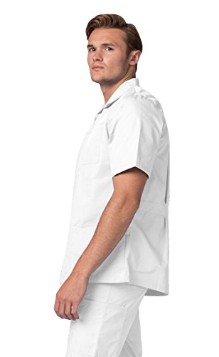 Adar Universal Scrubs for Men - Zippered Short Sleeved Scrub Jacket - 607 - White - M