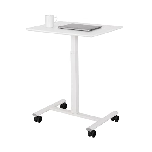 Seville Classics Airlift Height Adjustable Pneumatic Laptop Sit Stand Desk Mobile Rolling Cart, Computer Workstation for Home Office, Classroom, White, 25.6" Desktop