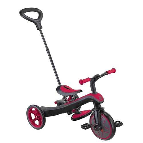 GLOBBER Explorer Trike 4in1 Pro in Rot - Dreirad, Laufrad und Kinderwagen in 10/8,5 Zoll - TPR-Sitz - h&ouml;henverstellbares Kinderfahrzeug
