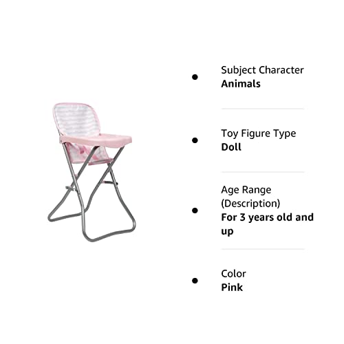 Adora Baby Doll Accessories Pink High Chair, Can Fit Up To 16 Inch Dolls, 20.5 Inches In Height, Baby Pink And Grey Print #TOP2