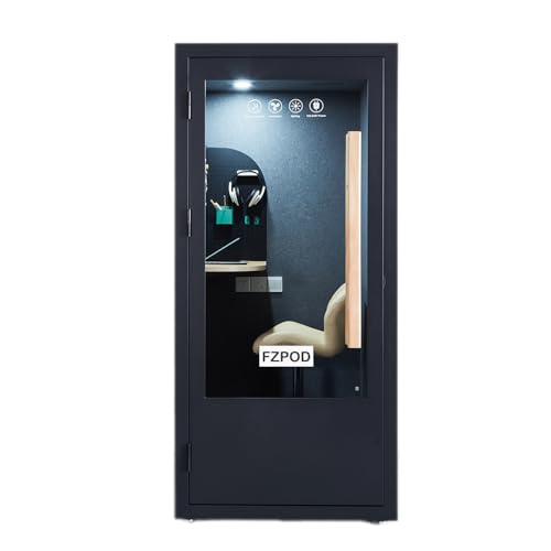 Office Pod, Mobile Office Pod Booth, Solo Soundproof Booth with Acoustic Panels, Sound Pod Silent Ventilation, Wheels and Feet, Privacy pod, Built-in Table, LED Lighting, AC, USB Ports - Black
