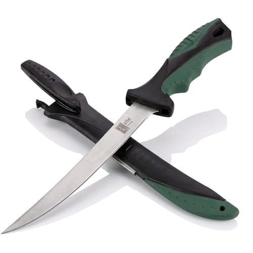 Zite Fishing Filetiermesser Fisch - 36 cm Lang & Kunststoffscheide - Mit Messer-Schärfer - Anti-Rutsch Griff - Fische & mehr Filetieren, Fischmesser, Angelmesser, Filitiermesser scharf Fisch