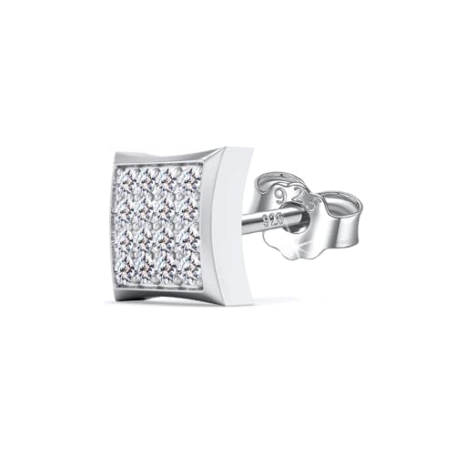HIGHSPARK 925 Silver Men's Stylish Square Solitaire Earring | 92.5 Sterling Silver and Diamond like Brilliance Zirconia | Single Stud for Men | Lovely Gift - Stylish Square