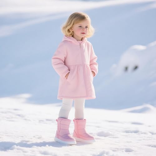 Girls' Cute Winter Warm Waterproof Slip-on Toddler Snow Boots Comfortable Warm Fur Lined Outdoor Non-Slip Kids Ankle Booties for Cold Hiking Dress Play3