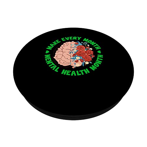 Make Every Month Green Ribbon Mental Health Awareness Month PopSockets Swappable PopGrip, Black - Image 2