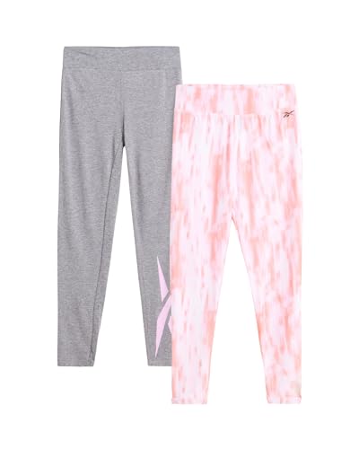 Reebok Girls' Leggings - 2 Pack Active Performance Sports Tights (Size: 7-16), Size 7, Neon Tie Dye/Heather Grey