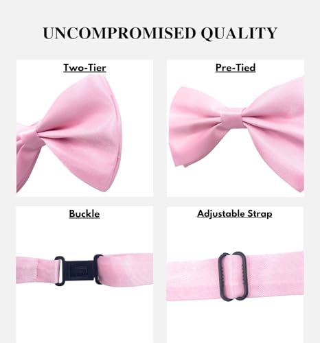 Image of MDSTYLE Bow Ties for Men Pre-Tied Adjustable - Classic Men's Bow Tie - Tuxedo Wedding Formal Bowtie Solid Color Bowties (Pink 2pcs)